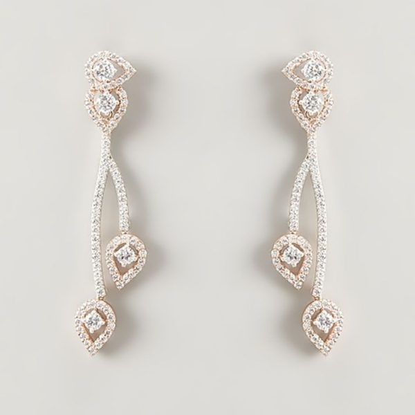 Rose Gold Finish Zircons Earrings In Sterling Silver