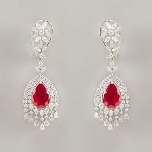 White Finish Ruby Chandelier Earrings In Sterling Silver