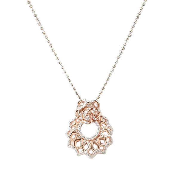 Rose Gold Finish Zircons Pendant Necklace In Sterling Silver